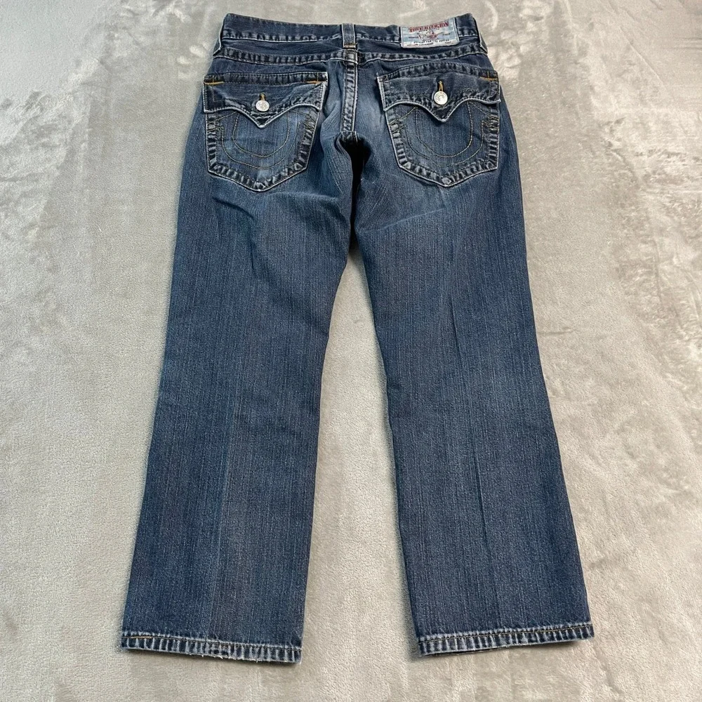 True Religion Straight Flap Pocket Blue Jeans 31x27 Faded Denim Distressed